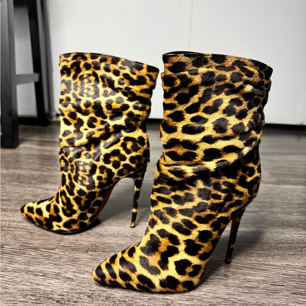 Christian Louboutin Suede Leopard Ankle Boots